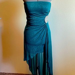 Teal asymmetrical semi-formal dress